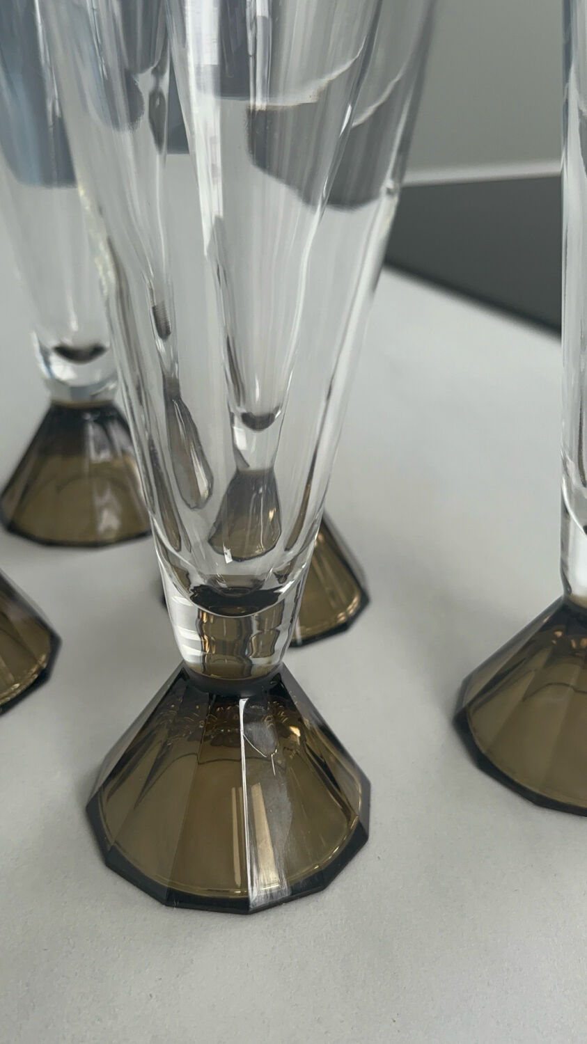 Set of 6 vintage champagne flutes 70 pyramid foot f