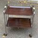Folding serving cart in steel and mahogany wood on wheels, 70cm