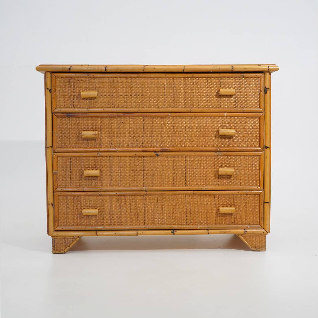 Bamboo and woven wicker chest of drawers, 1970s
