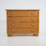 Bamboo and woven wicker chest of drawers, 1970s