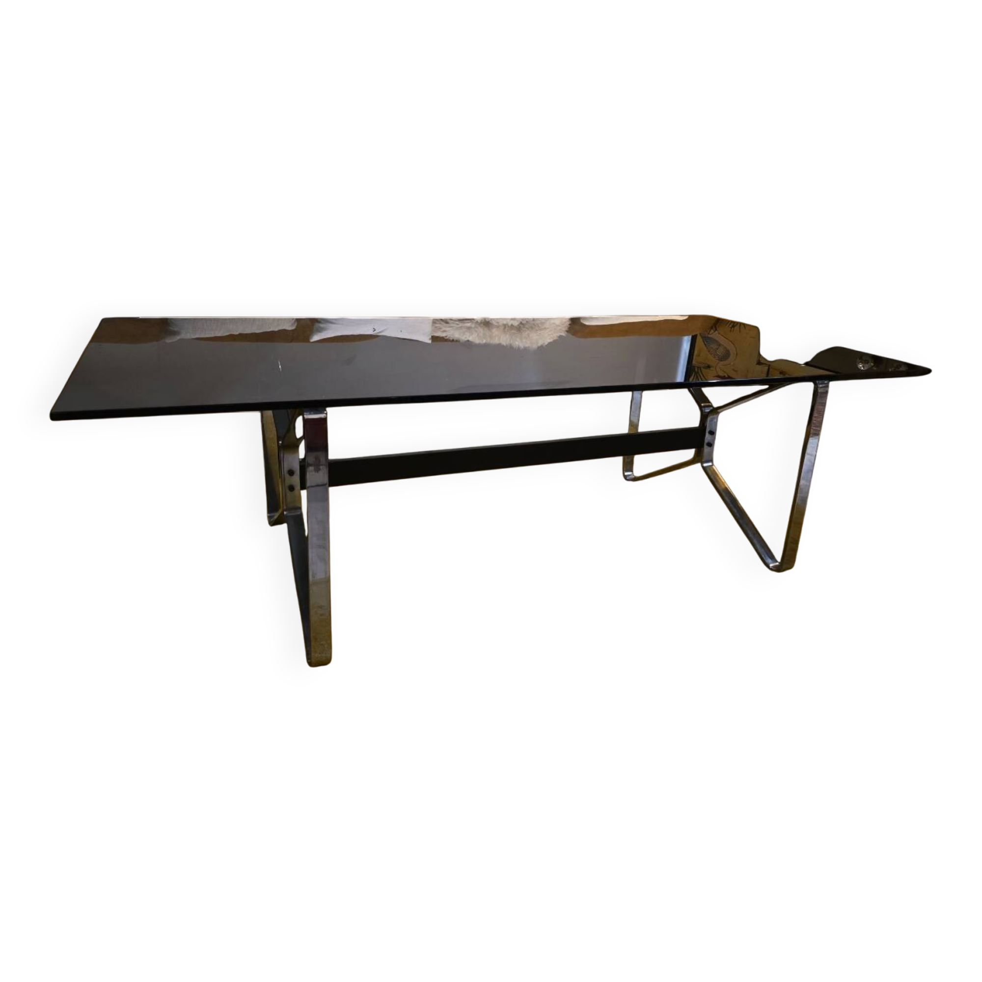 Smoked glass and chrome designer table – 70s Italian style