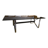 Table design verre fumé & chrome – Style italien années 70