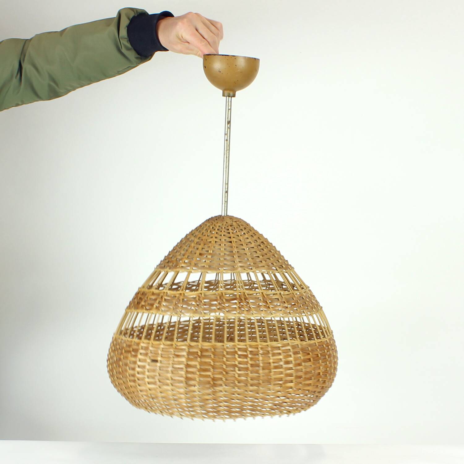 Vintage rattan ceiling light, Czechoslovakia 1960s