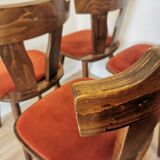 Lot of 10 Vintage Tyrolean Dine Chairs with Red Fabric Seat / Original Mundus Wooden Cottage