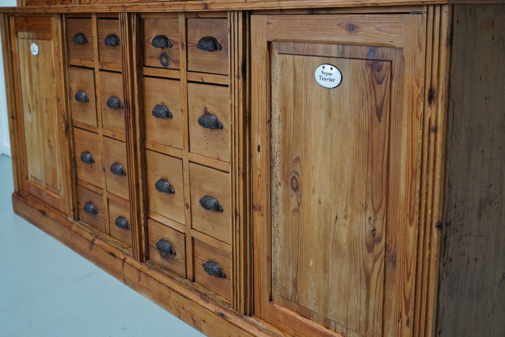 Large Antique German Pine Apothecary Cabinet / Vitrine early 20th Century