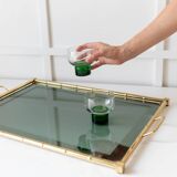 Doré Gold-Plated Bamboo Tray with Smoked Glass Insert – Hollywood Regency, 1960s