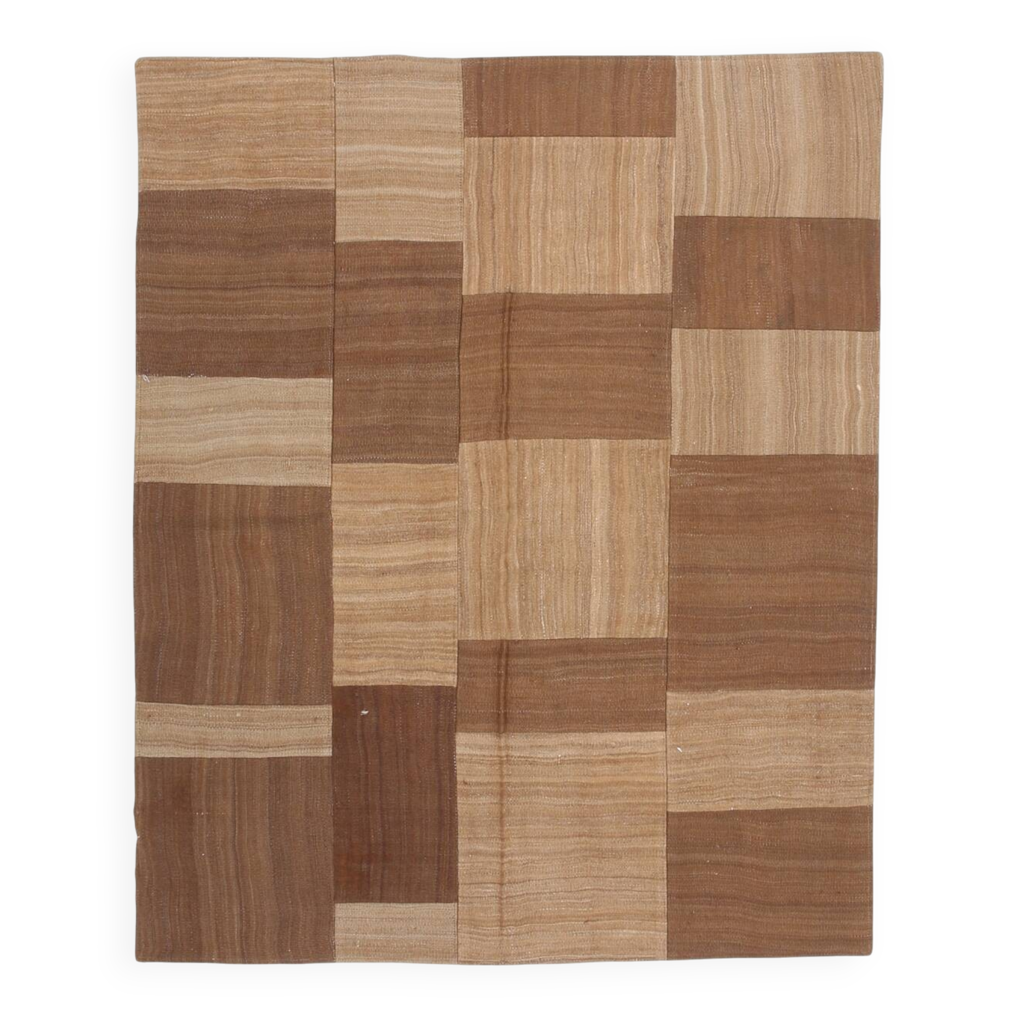 4x6 Checkered Pattern Brown Vintage Kilim Rug, 140x172Cm