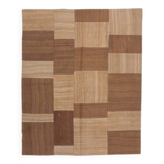 4x6 Checkered Pattern Brown Vintage Kilim Rug, 140x172Cm