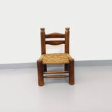 Vintage Charles Dudouyt Brutalist Low Chair in Wood and Straw