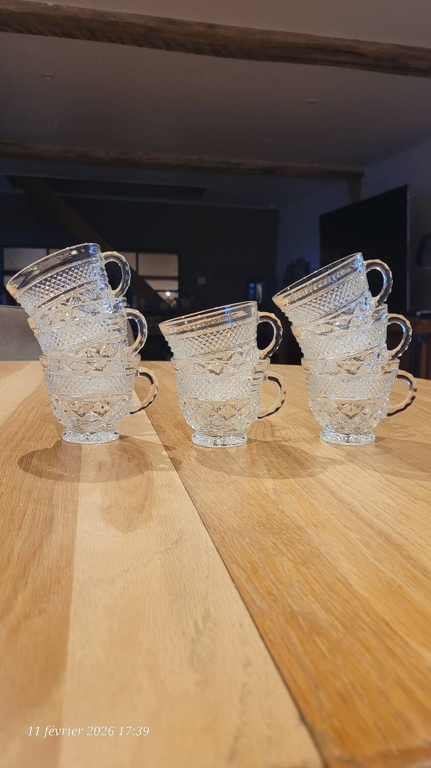 8 thick cut glass cups