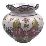 Round earthenware vase with polychrome floral motifs, signed