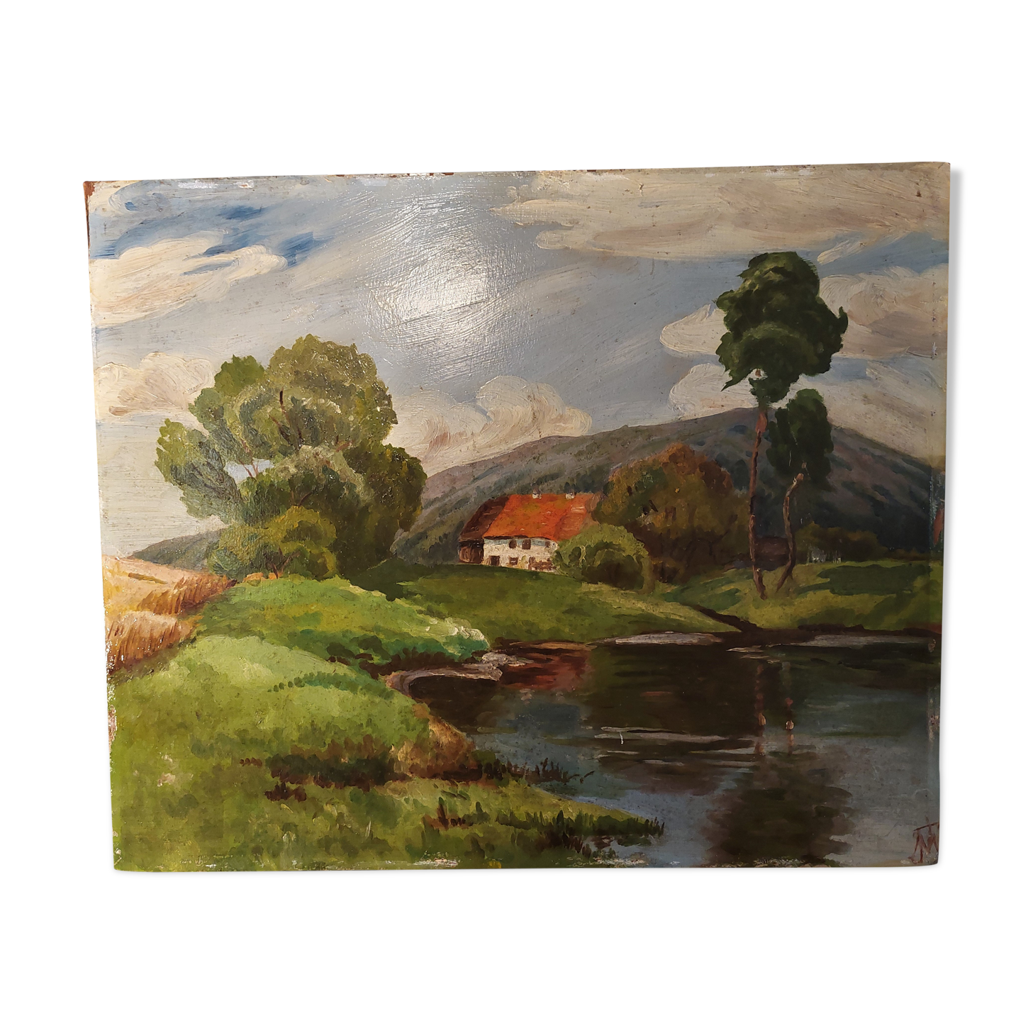 Painting oil on panel landscape Basque country