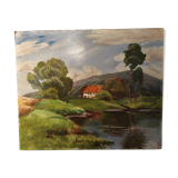 Painting oil on panel landscape Basque country