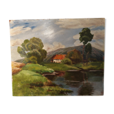 Painting oil on panel landscape Basque country