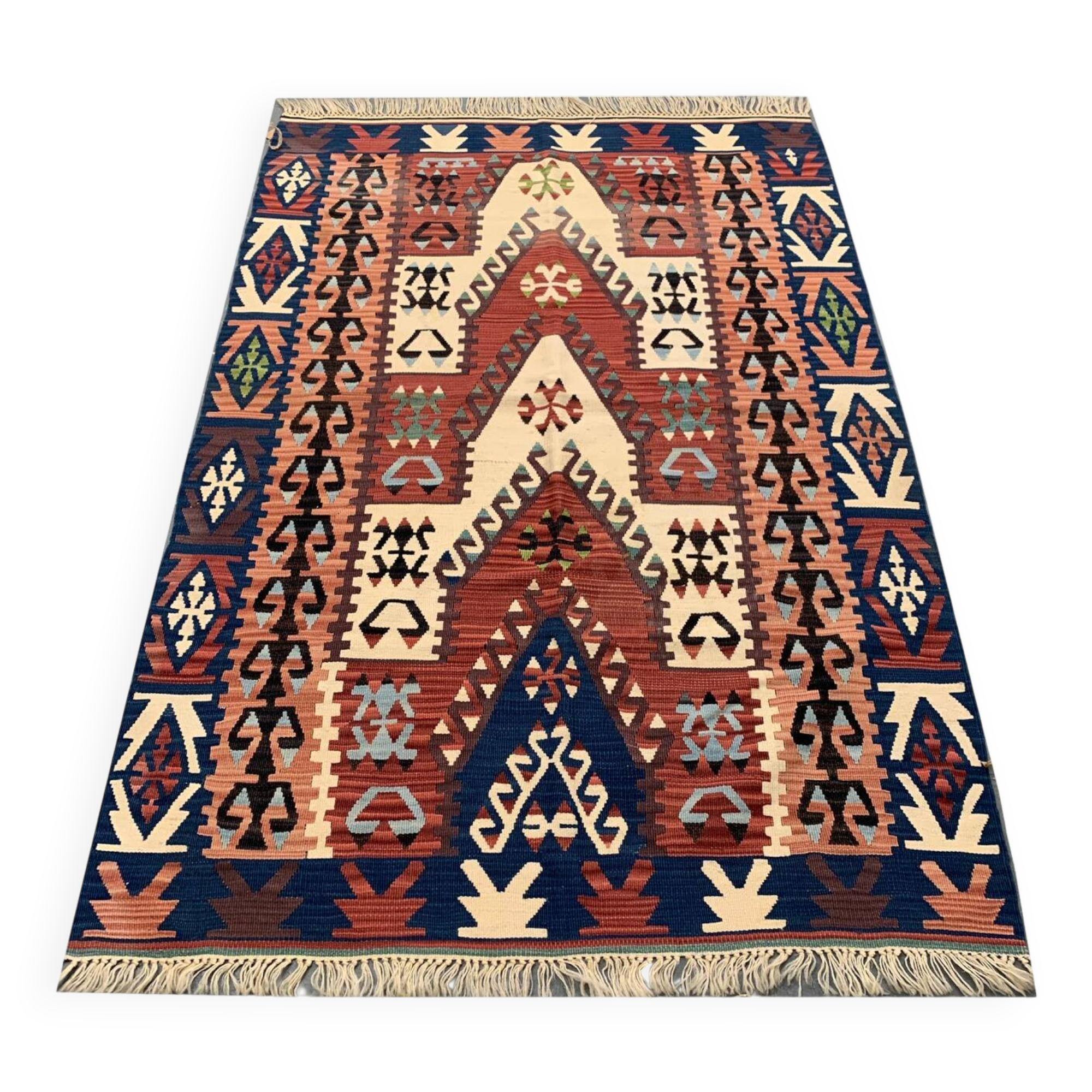 Antique Turkish Kilim Rug: Handwoven Wool Tribal Flatweave 190x106 cm