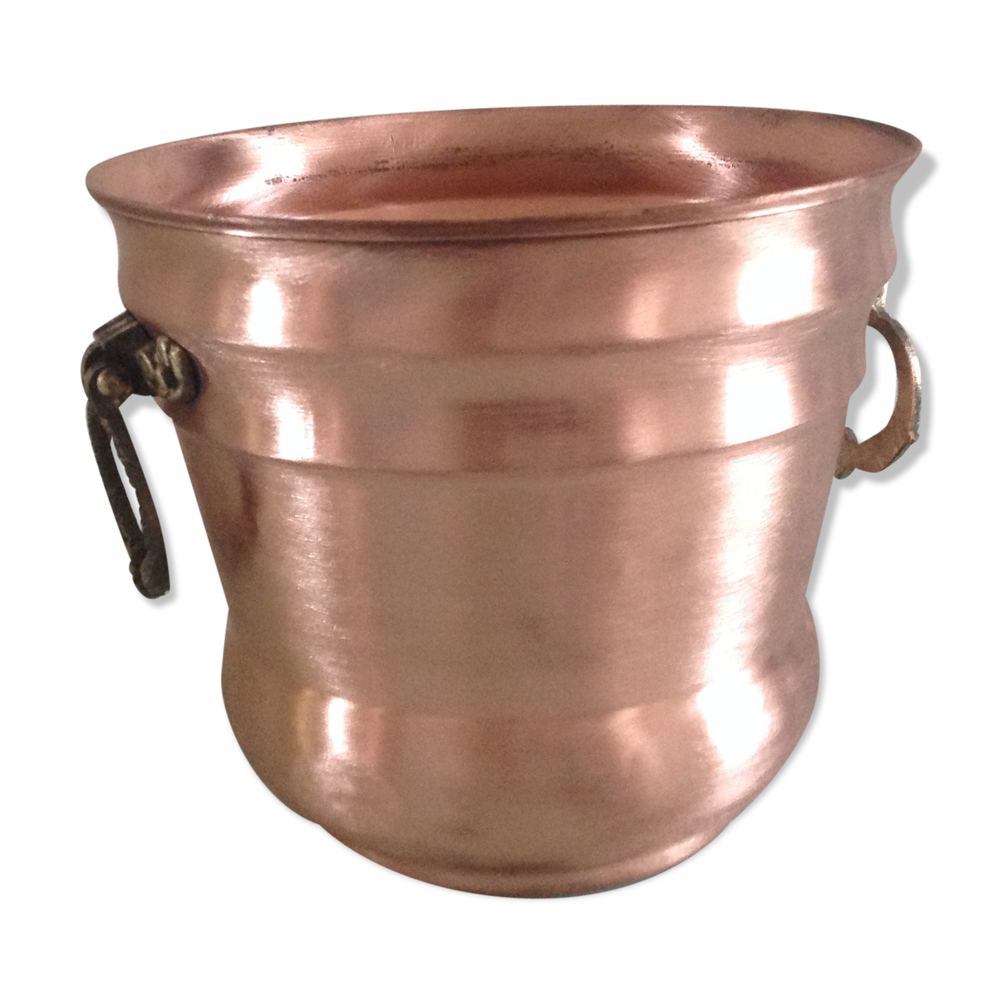 Cache pot old red brass brushed and sculpted brass handles