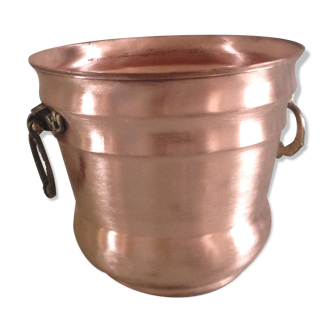 Cache pot old red brass brushed and sculpted brass handles