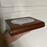 Wall soap holder design chrome and walnut wood