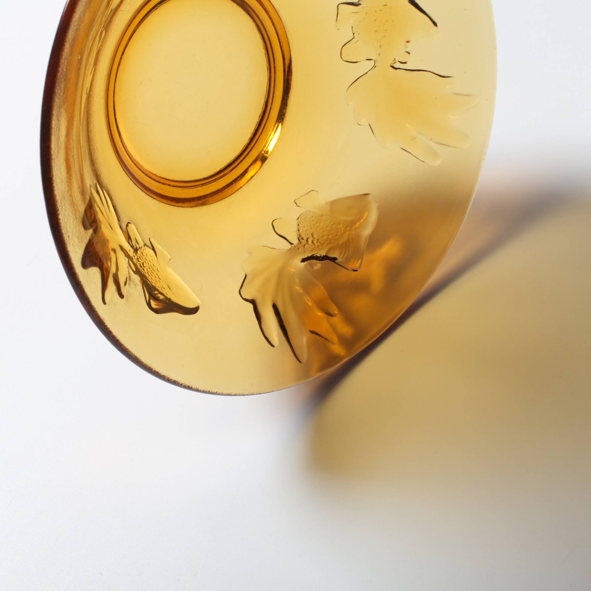 Vintage Amber Glass Bowl with Embossed Fish Pattern / Czech Repulic / 1980s