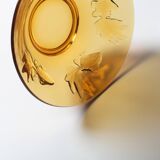 Vintage Amber Glass Bowl with Embossed Fish Pattern / Czech Repulic / 1980s