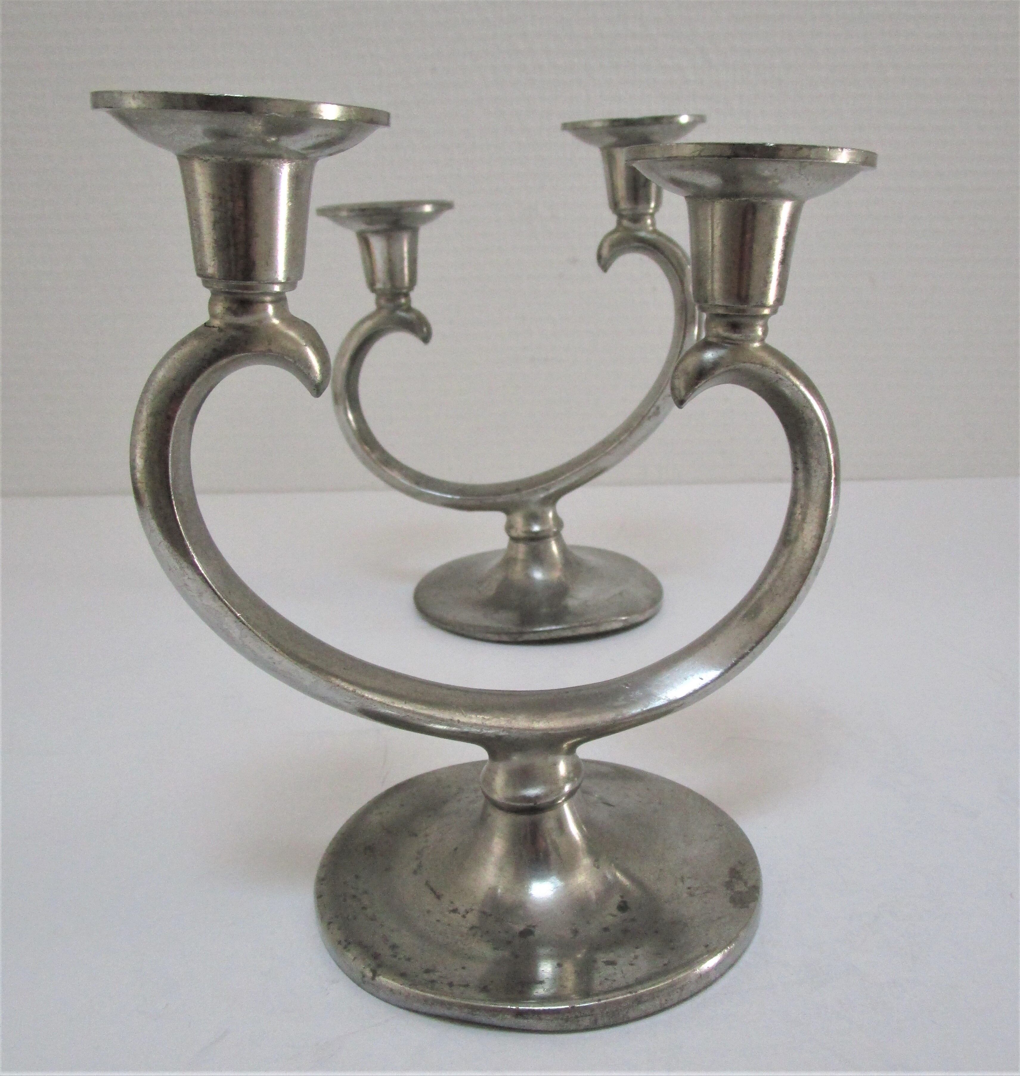 Pair of patinated tin candle holders design metawa holland 70s
