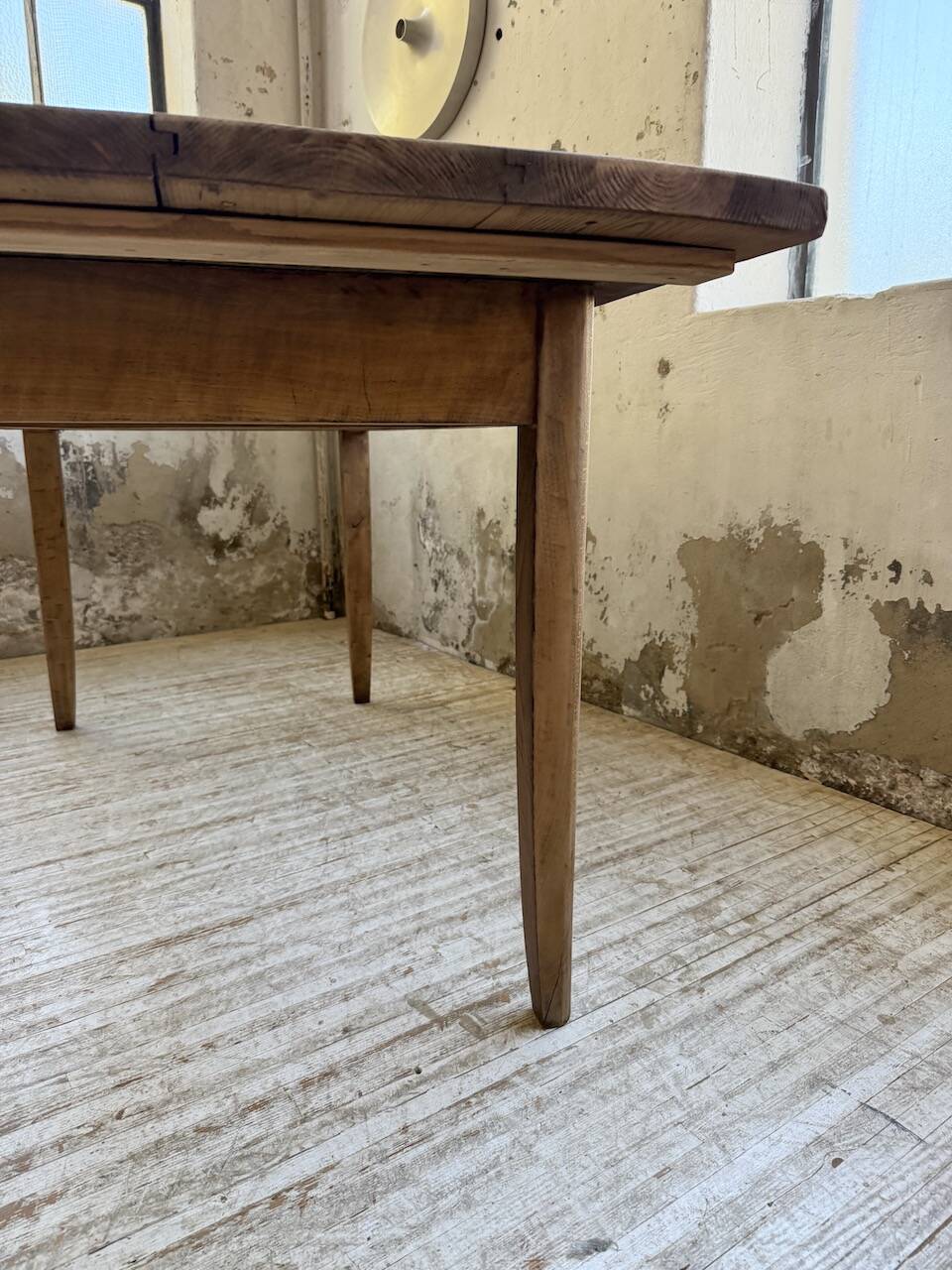 1950s pine and oak farmhouse table with multiple drawers