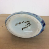 Vintage blue ceramic vase, bird decor