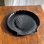 Pair of vintage black glass shell dishes D32 and D26