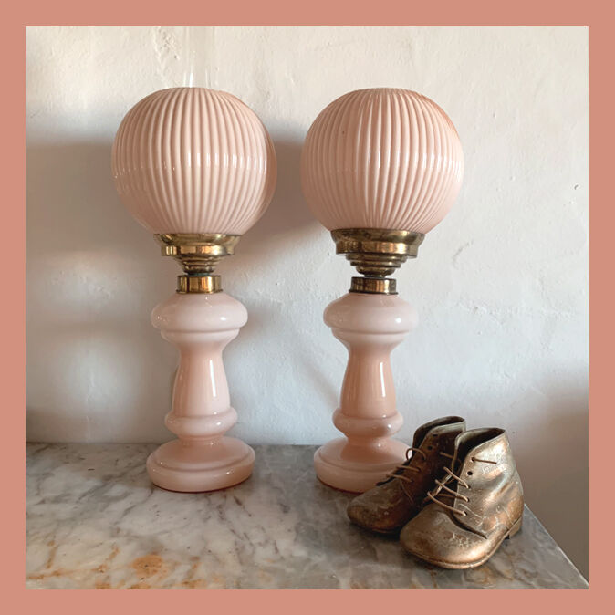 Pair of pink opaline lamps
