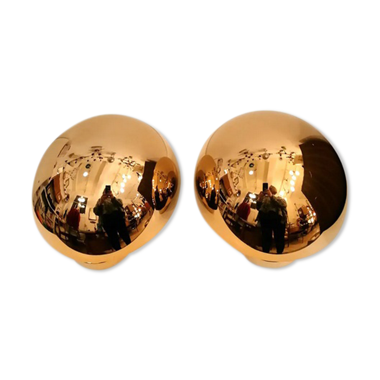 Pair of round hull wall light gold metal 1980