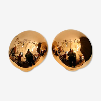 Pair of round hull wall light gold metal 1980
