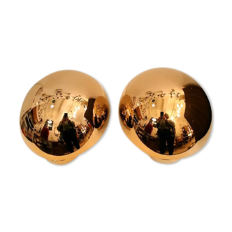Pair of round hull wall light gold metal 1980