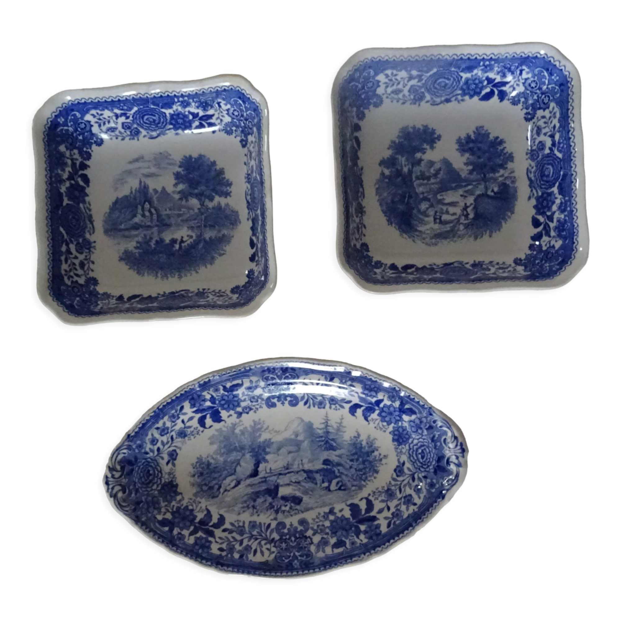 3 dishes raviers Villeroy & Boch antique earthenware 366112 Burgenland Blue