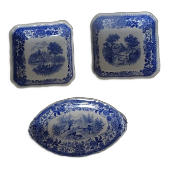 3 dishes raviers Villeroy & Boch antique earthenware 366112 Burgenland Blue