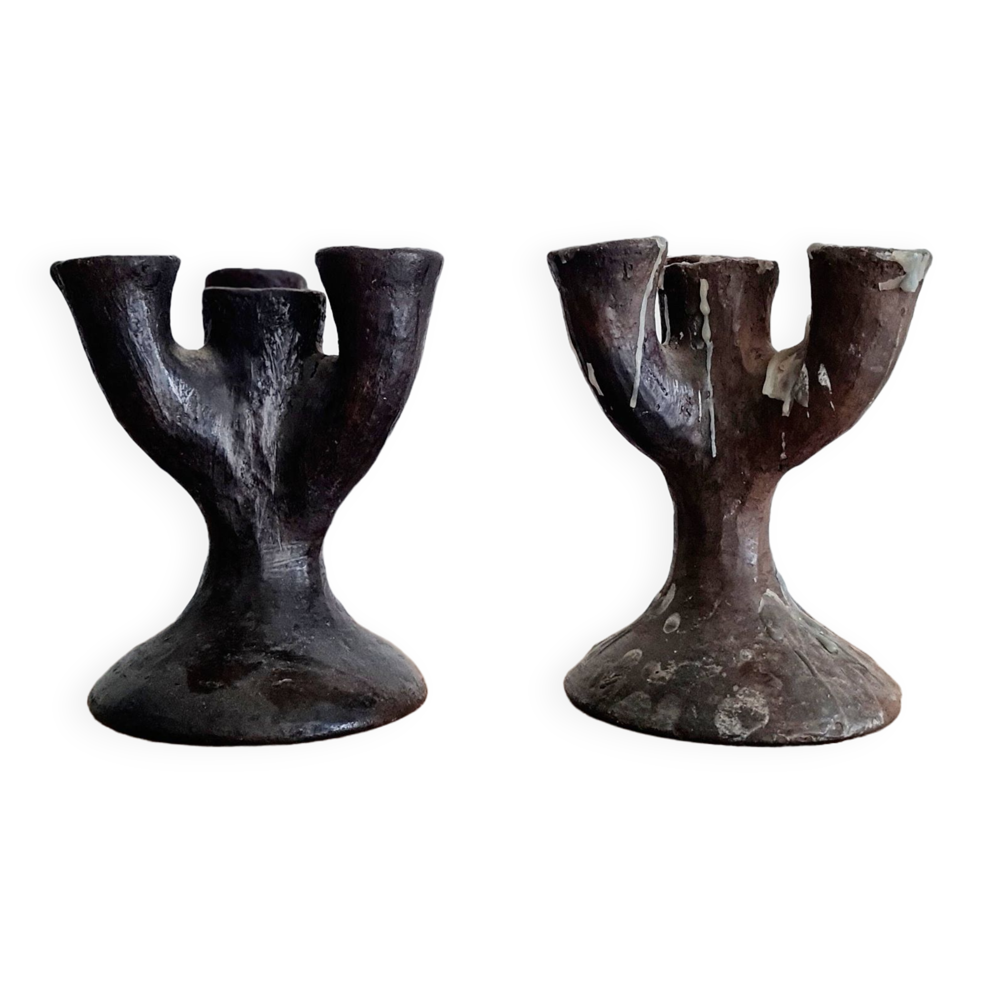 Antique terracotta candlesticks