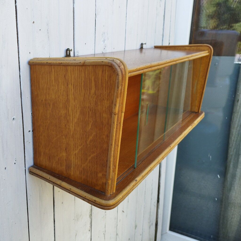 Rattan glazed shelf vintage design storage