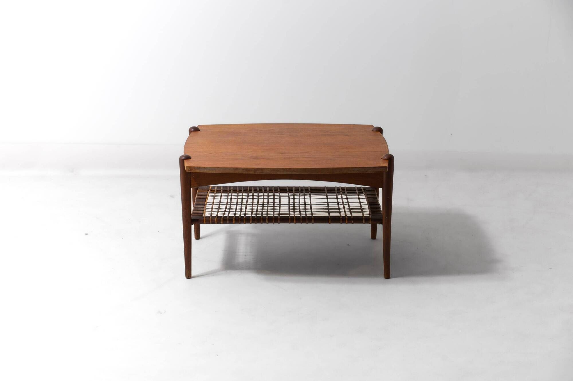 Vintage webbing coffee table in teak, 1960s