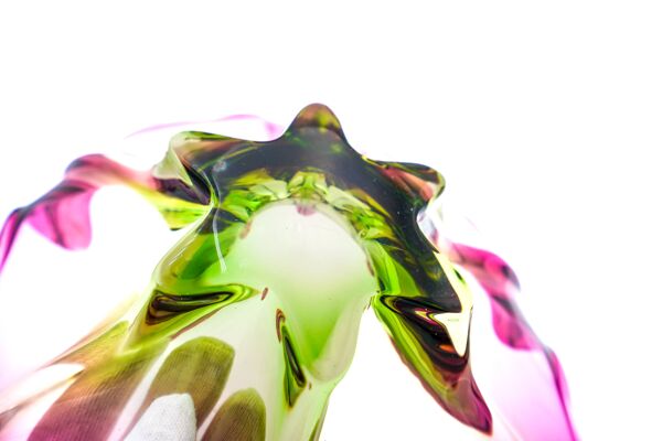 Coupe, centre de table en cristal bicolore ''Sommerso'' style Murano