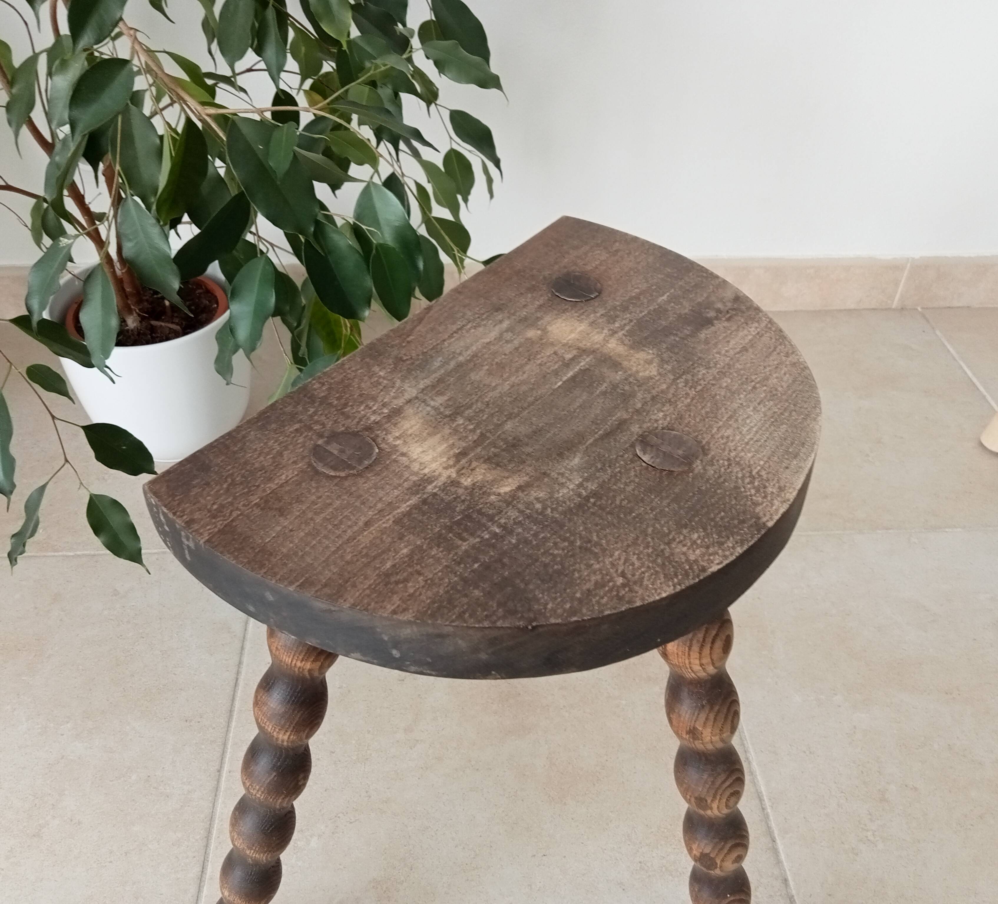 Vintage turned wood tripod stool