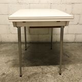 Off-white formica table / 70s cream with a tapered foot drawer
