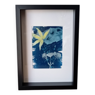 Original cyanotype with deep black frame