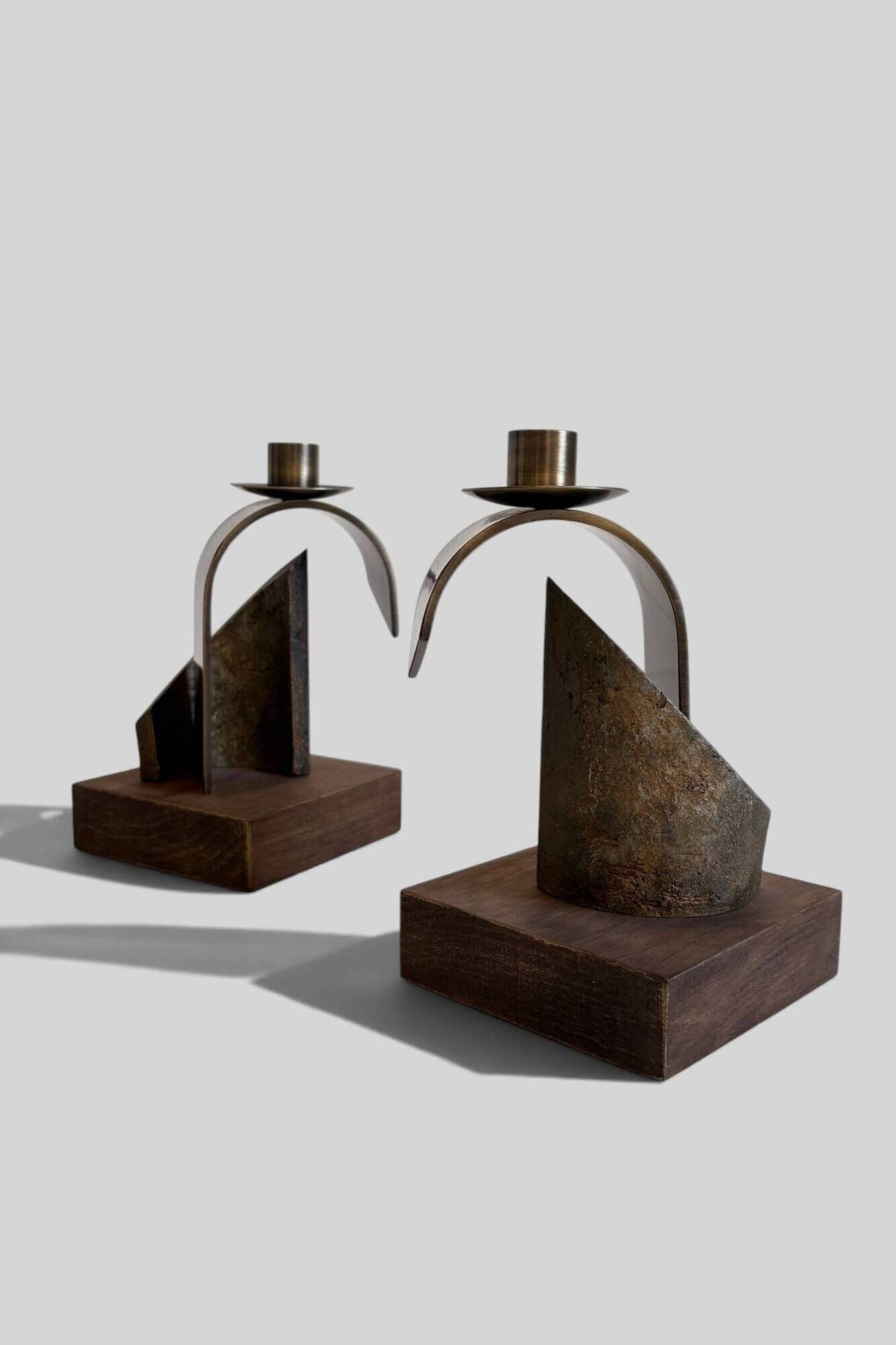 Pair of Brutalist Sculptural Candleholders by Arte Romera, Spain, 1980s