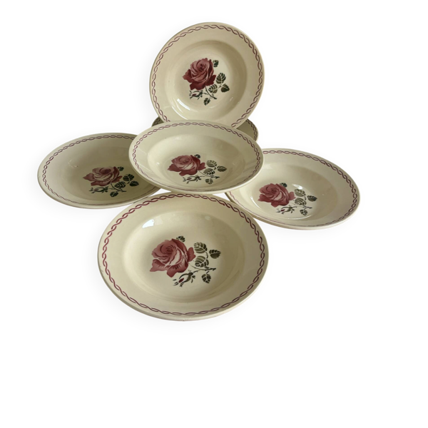 Ensemble de 6 assiettes creuses anciennes Badonviller Germaine