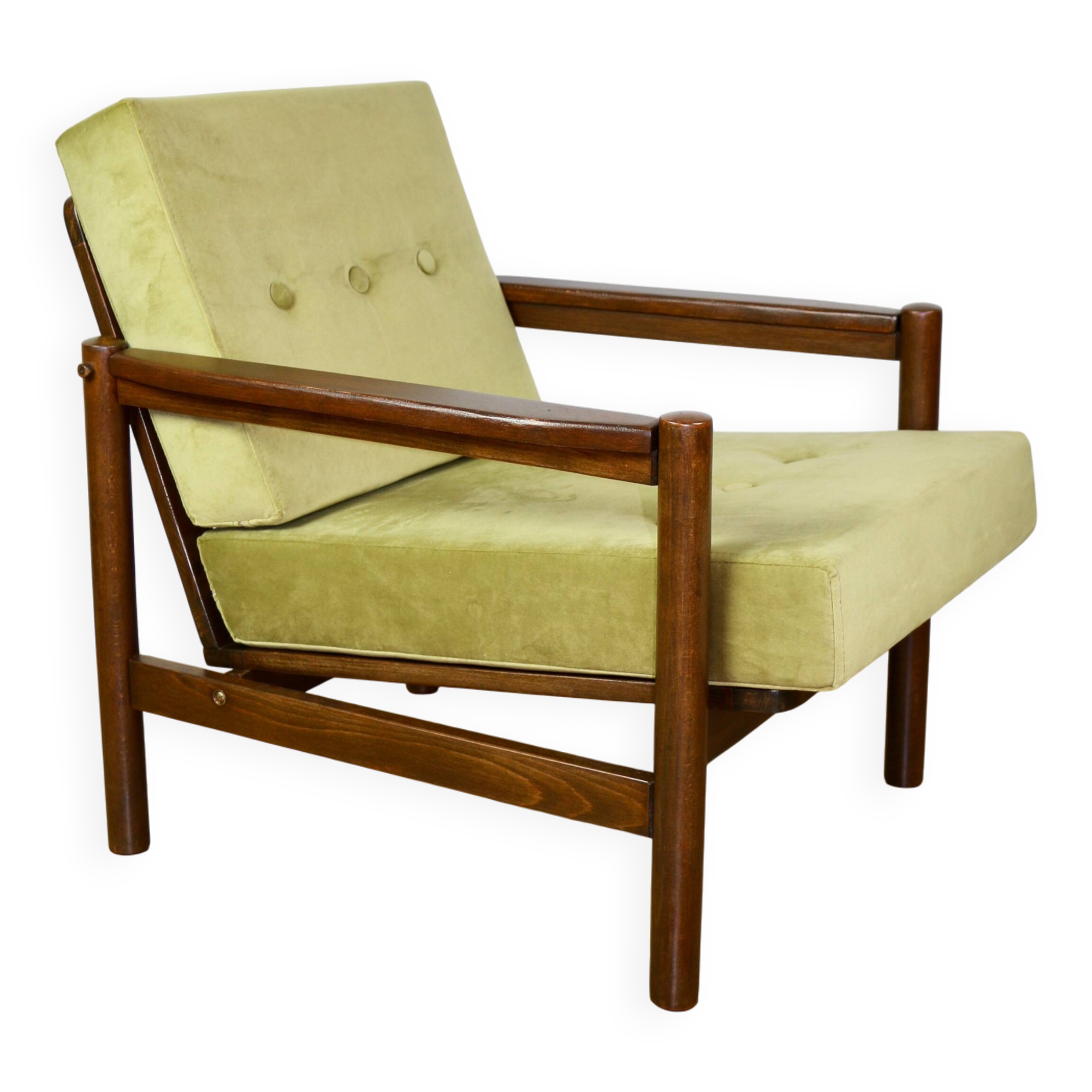 Wooden armchair designed by Z. Baczyk brown vintage olive - 3 pieces available