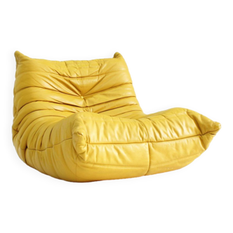 Original Togo ligne Roset armchair by Michel Ducaroy yellow leather
