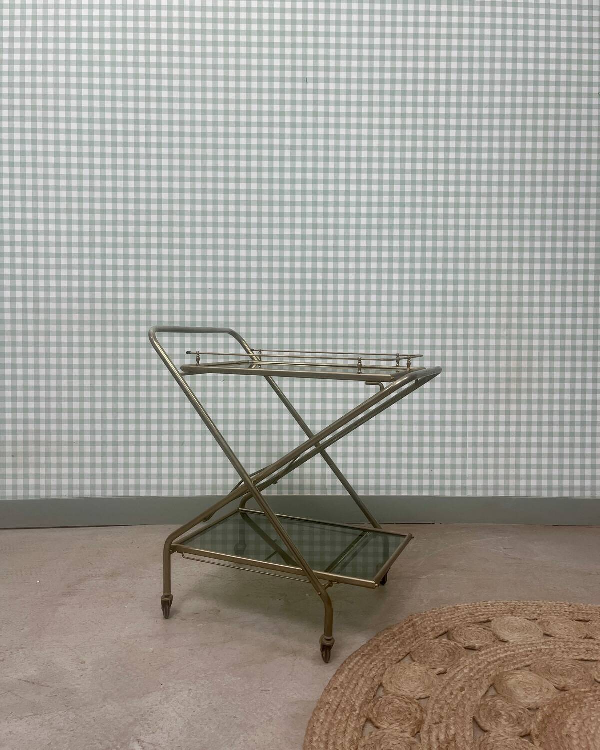 Vintage brass and glass serving trolley