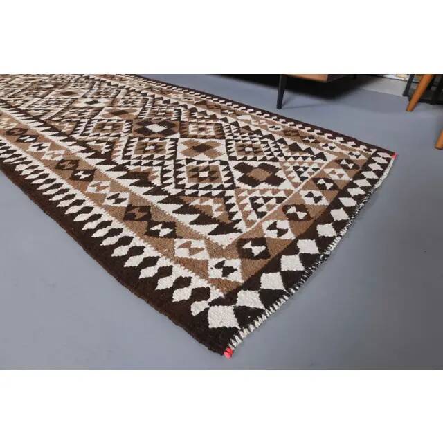 1970s Vintage Turkish Hand-Knotted Wool Cotton White Runner Rug 98x284
