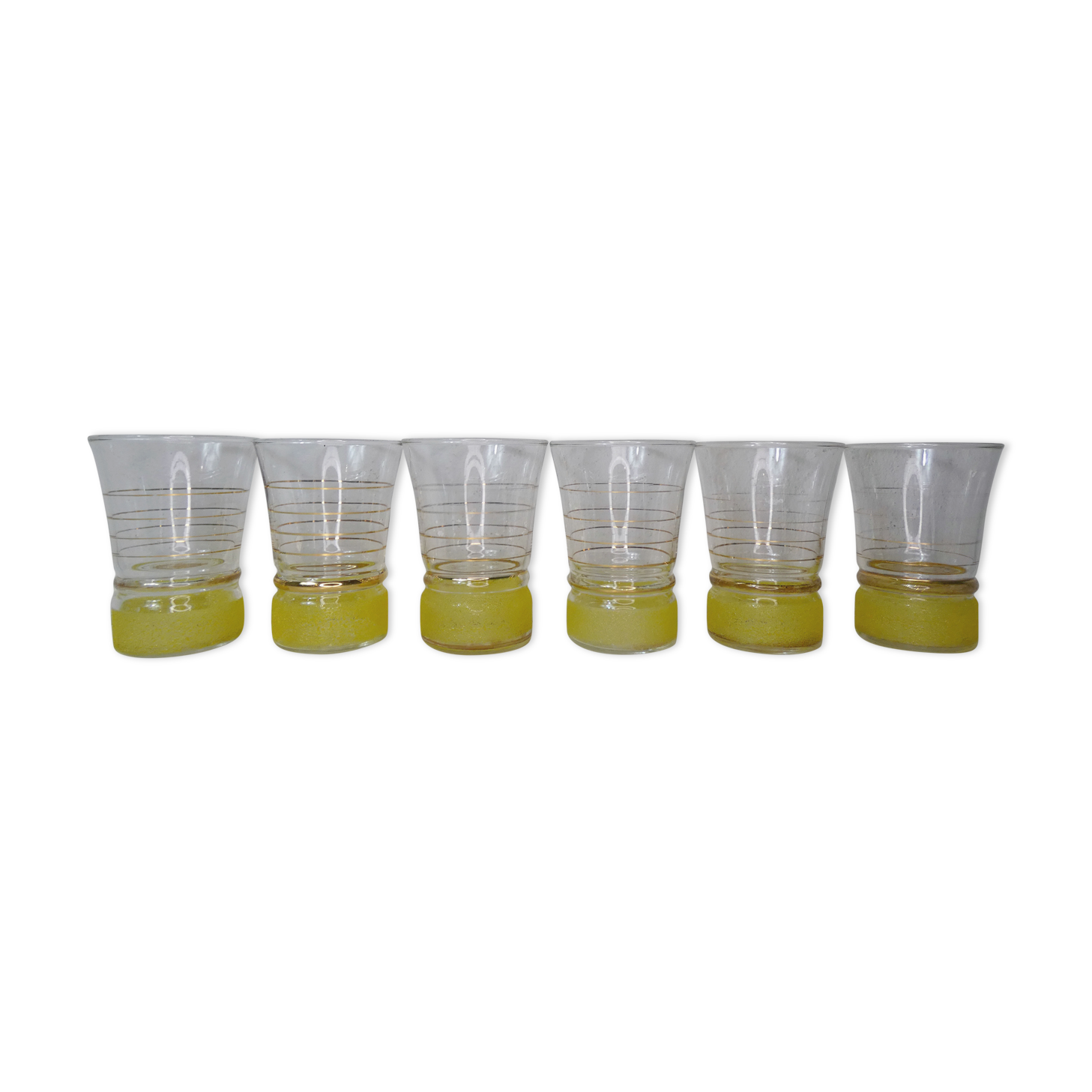 6 old vintage yellow granite glasses 50s