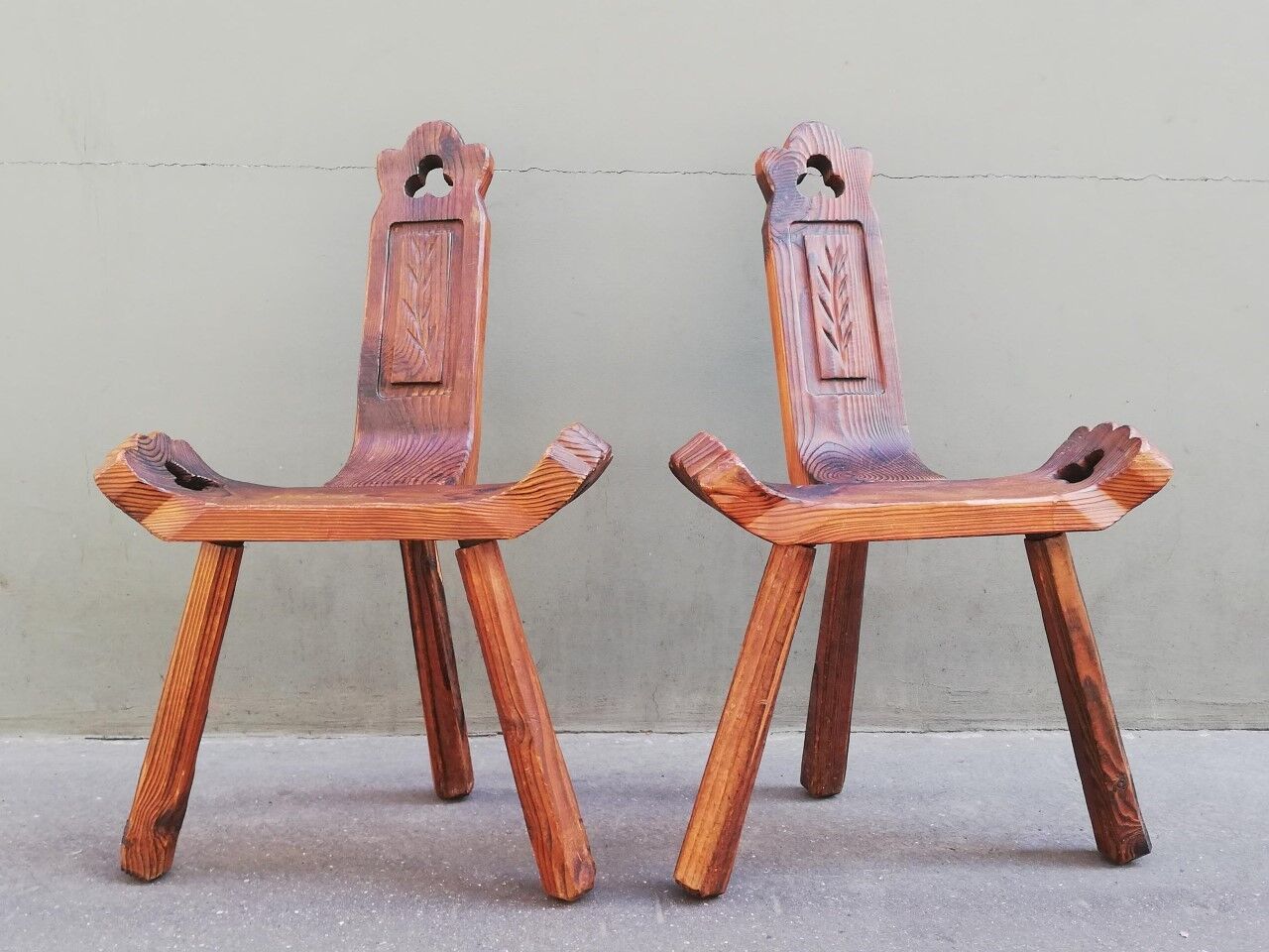 Pair of brutalist tripod stools