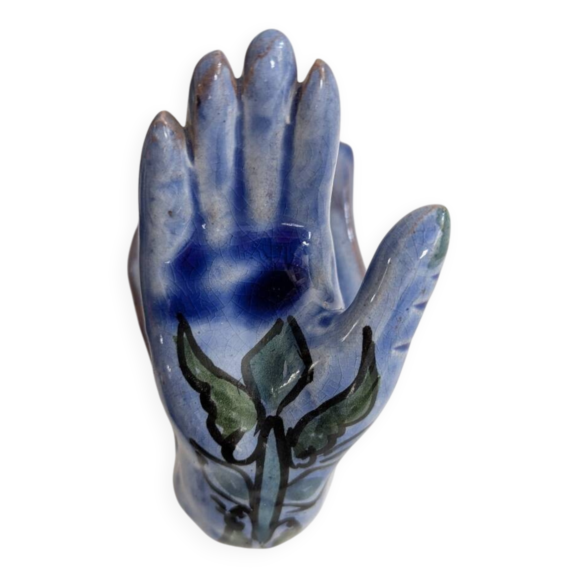 Blue enameled ceramic hand coat hook